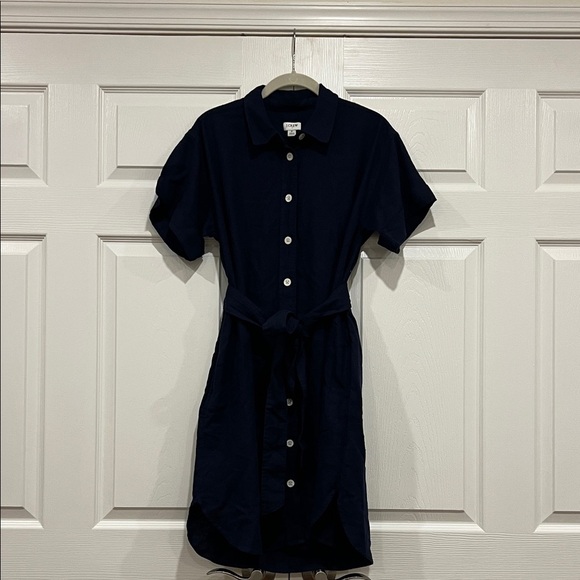 J. Crew Factory Dresses & Skirts - J. Crew Factory Linen-blend Belted Mini Shirtdress Navy Blue Size Small